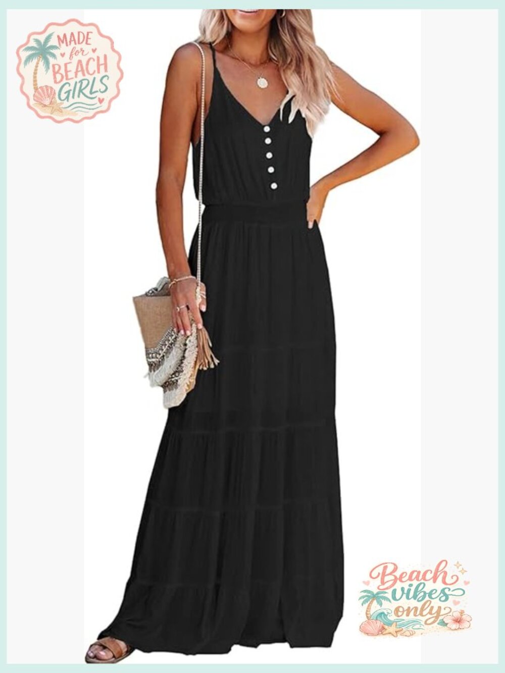 Sleeveless Maxi Dress Spaghetti Strap V Neck Tiered Chiffon Sundress